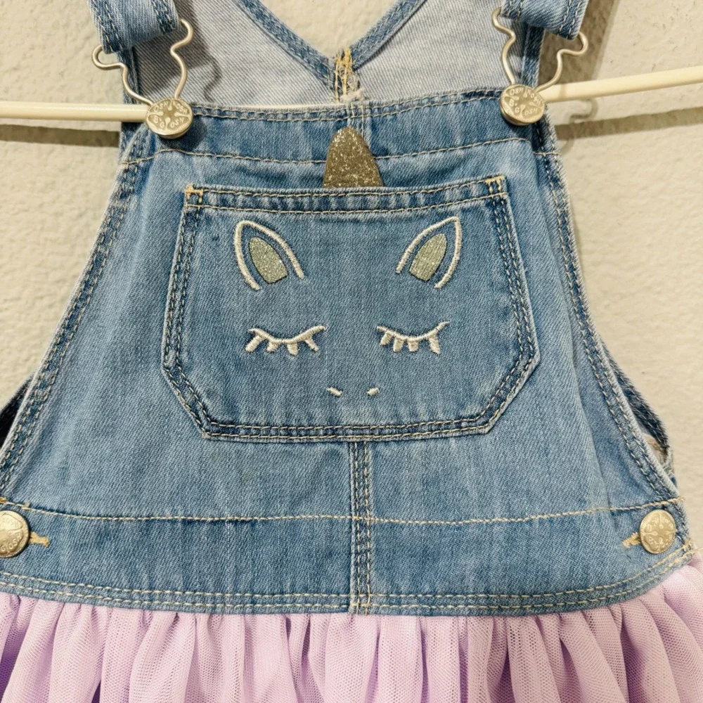 OshKosh Bgosh Girls 4T Unicorn Denim Overall Dress Lavender Tulle‎ Birthday